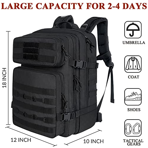 Travel Backpack with Shoe Compartment, Tactical Laptop Backpack for Men with Multi Pockets and Luggage Sleeve, Durable Military Molle Bug Out Bag for Traveling Hiking Camping Sport Outdoor, Black