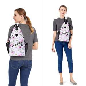 MOSISO Sling Backpack, Multipurpose Travel Hiking Daypack Rope Crossbody Shoulder Bag, Rose & Peach Flower