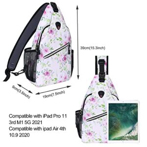 MOSISO Sling Backpack, Multipurpose Travel Hiking Daypack Rope Crossbody Shoulder Bag, Rose & Peach Flower