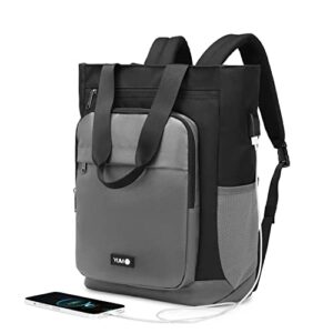 y.u.m.c. convertible tote backpack for women laptop bag for school work and travel with 15.6 inch laptop sleeve usb charging port luggage belt set b6065 (black)
