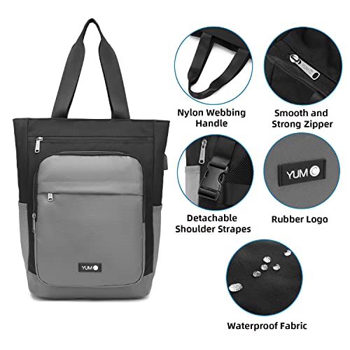 Y.U.M.C. Convertible Tote Backpack for Women Laptop Bag for School Work and Travel with 15.6 inch laptop sleeve USB Charging Port Luggage Belt Set B6065 (Black)