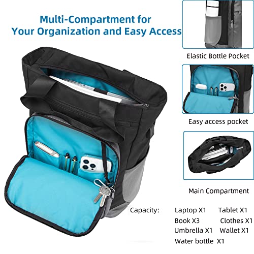 Y.U.M.C. Convertible Tote Backpack for Women Laptop Bag for School Work and Travel with 15.6 inch laptop sleeve USB Charging Port Luggage Belt Set B6065 (Black)