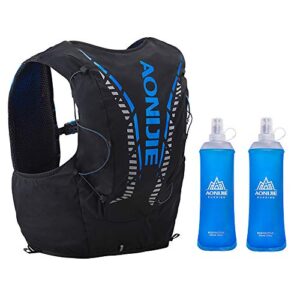 aonijie 5l/12l men women running vest pack hydration backpack outdoor sports bag for marathon cycling hiking (12l# black&blue+2 pcs soft flasks (450ml), m/l(35.43-40.15 inch))