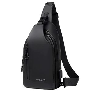 hjkiopc waterproof sling bags mens anti-theft shoulder crossbody backpack with usb charging port& headphone,outdoor lightweight bag (black)