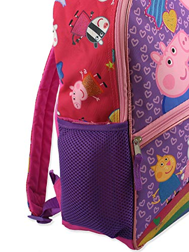 Peppa Pig Girls 5 piece Backpack and Lunch Bag School Set (One Size, Pink/Purple)