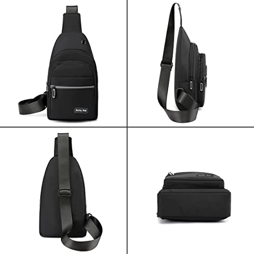 Seoky Rop Sling Bag Crossbody Backpack for Men Women Small Chest Shoulder Bag for Travel Hiking Daypack Black