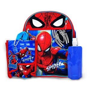spiderman backpack with lunch bag 2-key chains water bottle – 5 piece kids school backpack set – boys girls shoulder book bag printed marvel superhero spiderman