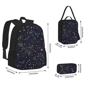 Constellation Star Clusters Galaxies Boys Girls School Bags Teen Backpacks Set With Lunch Box And Pencil Case