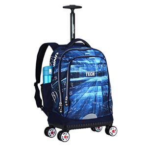 uniker rolling laptop backpack, softside luggage with spinner wheels for travel, carry on luggage business bag, college student computer bookbag trolley suitcase for men women blue