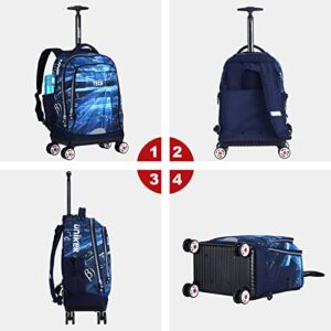 UNIKER Rolling Laptop Backpack, Softside Luggage with Spinner Wheels for Travel, Carry on Luggage Business Bag, College Student Computer Bookbag Trolley Suitcase for Men Women Blue