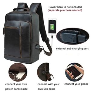 Fshsup leather backpack men,Laptop Bag College Bag,Business Laptop Backpack for Men15.6inch Daypack Backpacks Brown