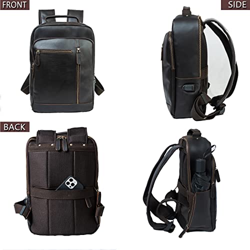 Fshsup leather backpack men,Laptop Bag College Bag,Business Laptop Backpack for Men15.6inch Daypack Backpacks Brown
