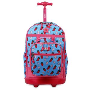j world new york kids’ duo rolling backpack with lunch box set, strawberry, one size