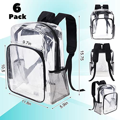 6 Pcs Clear Backpack for Stadium Approved Heavy Duty Clear Bookbags Rugby Game Transparent See Through Backpacks for Stadium Waterproof Concert Sports Work School Security