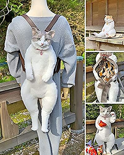 MUGUOY Handmade Simulation Cat Bag This Cat Backpack Look Like A Real Cat,3D Simulation Stuffed Animal Zipper Backpack.