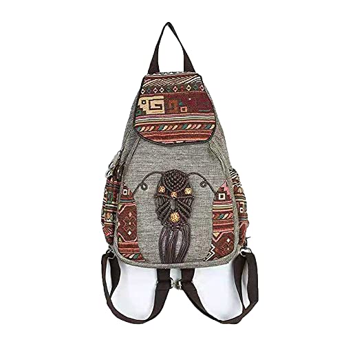 HUANGGUOSHU Backpacks For Women Sling Backpack Casual Canvas Backpack Convertible For Girl Boho Hand-Woven Exquisite Knitting Backpack With Lots Of Pockets Gift For Young Adult Women