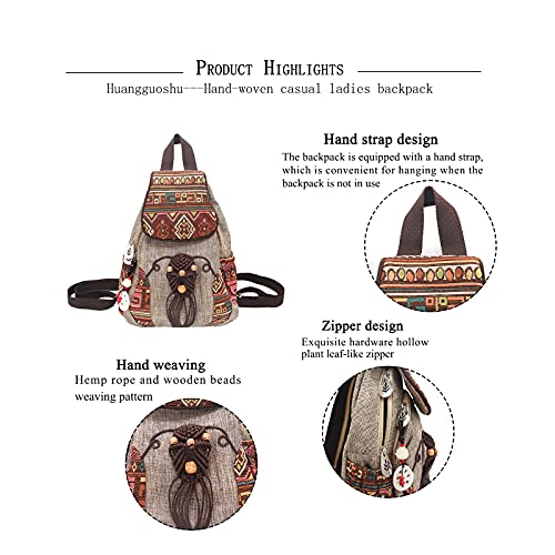 HUANGGUOSHU Backpacks For Women Sling Backpack Casual Canvas Backpack Convertible For Girl Boho Hand-Woven Exquisite Knitting Backpack With Lots Of Pockets Gift For Young Adult Women