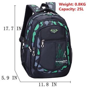 Backpack Boys Elementary School Bookbag Durable Heavy Duty Student Teenage Sturdy Kids Travel Waterproof Big (Green)