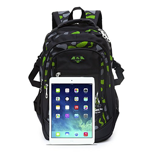 Backpack Boys Elementary School Bookbag Durable Heavy Duty Student Teenage Sturdy Kids Travel Waterproof Big (Green)