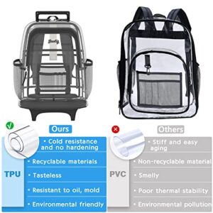 seastig Clear Backpack Rolling Backpack for Kids 18in Double Handle Wheeled Backpack Children Luggage for School, Travel