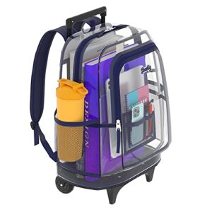 seastig Clear Backpack Rolling Backpack for Kids 18in Double Handle Wheeled Backpack Children Luggage for School, Travel