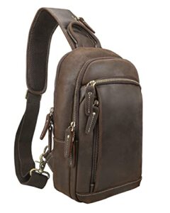 taertii full grain genuine leather sling bag, vintage crossbody shoulder backpack travel bag daypack for 10.5 inch ipad, brown