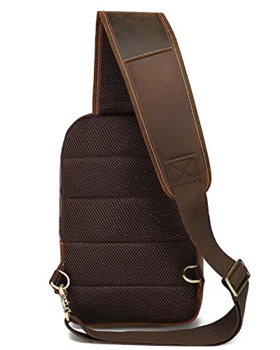 Taertii Full Grain Genuine Leather Sling Bag, Vintage Crossbody Shoulder Backpack Travel Bag Daypack For 10.5 inch iPad, Brown