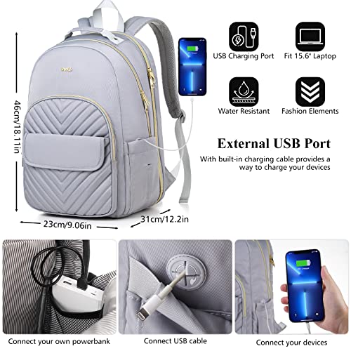 Breold Laptop Backpack Women,15.6 Inch Travel Backpack for Women,College School Bookbags with USB Charging Hole,Large Capacity Computer Backpacks for Work Business,TSA Friendly