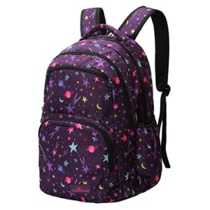 Jingle Bongala Backpack for School College Student Water Resistant Casual Daypack for Travel Fits 17 Inch Laptop and Notebook-Purple Star