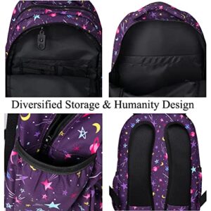 Jingle Bongala Backpack for School College Student Water Resistant Casual Daypack for Travel Fits 17 Inch Laptop and Notebook-Purple Star