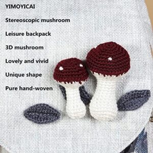 YIMOYICAI Women Casual Boho Woven Medium Canvas Prime Travel Laptop Backpack Hippie Embroidered Vintage Backpack Mushroom