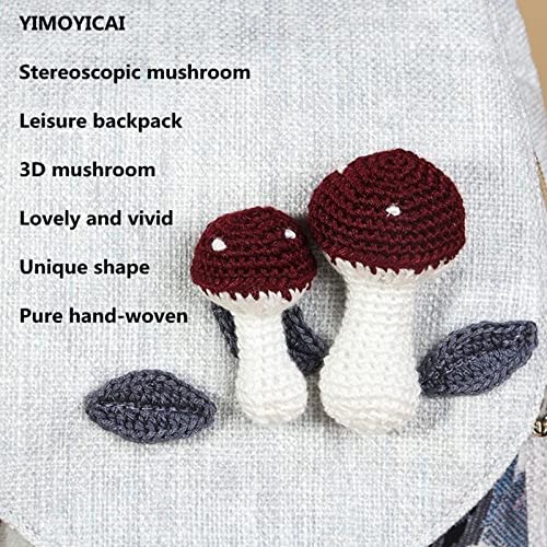 YIMOYICAI Women Casual Boho Woven Medium Canvas Prime Travel Laptop Backpack Hippie Embroidered Vintage Backpack Mushroom