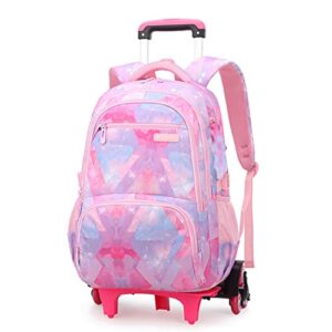 pink lattice primary middle school bag rolling backpack elementary girls wheeled bookbag with six wheels