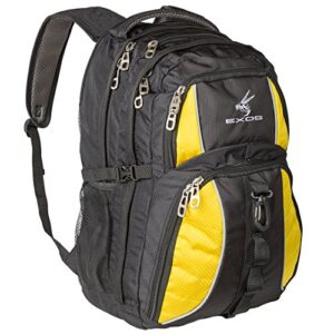 backpack, (laptop, travel, school or business) urban commuter by exos (black with yellow trim)