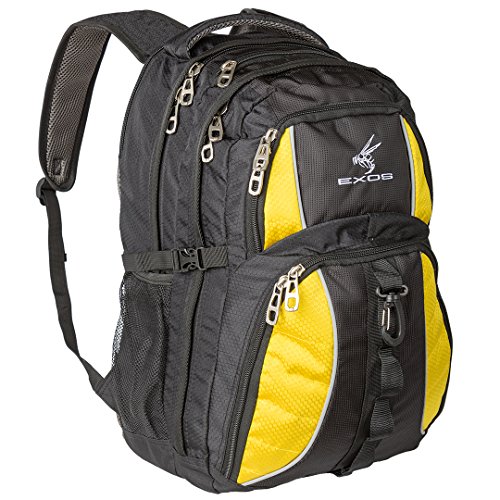 Backpack, (laptop, travel, school or business) Urban Commuter by EXOS (Black with Yellow Trim)