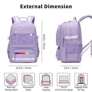 Harlang multi-function Backpack for teens, Laptop Backpack Fit 15.6 Inch, Classic Bookbag with Multi Pockets, Durable for School & Travel & Business - Purple