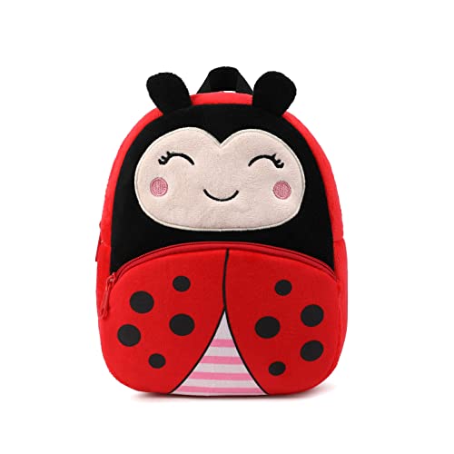 BEFUNIRISE Toddler Backpack for Boys and Girls, Cute Soft Plush Toddler Bag Animal Cartoon Small Mini Backpack Little For Kids 1-6 Years (ladybug)