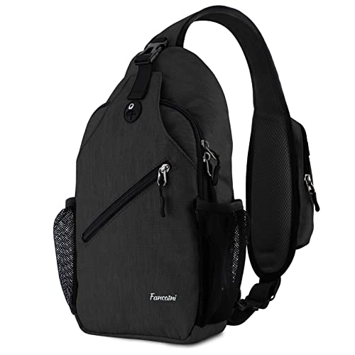 Fancosni Sling Bags for Women Men, Crossbody Sling Backpack, Chest Bag Lightweight Shoulder Bag, Multipurpose Sling Bag for Travel, Hiking, Shopping, Walking, Biking, Cycling, Earphone Hole, Black