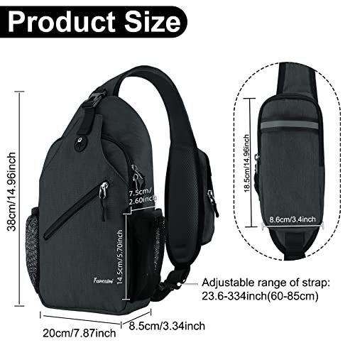 Fancosni Sling Bags for Women Men, Crossbody Sling Backpack, Chest Bag Lightweight Shoulder Bag, Multipurpose Sling Bag for Travel, Hiking, Shopping, Walking, Biking, Cycling, Earphone Hole, Black