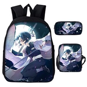 Fdetfs Anime Demon Slayer School Backpack, Set 3 Piece Students Schoolbag, Anime Bag for Teens Boys and Girls-Shinobu I