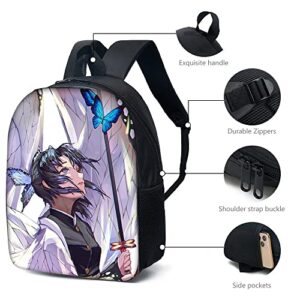 Fdetfs Anime Demon Slayer School Backpack, Set 3 Piece Students Schoolbag, Anime Bag for Teens Boys and Girls-Shinobu I