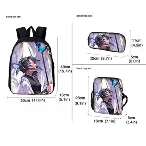 Fdetfs Anime Demon Slayer School Backpack, Set 3 Piece Students Schoolbag, Anime Bag for Teens Boys and Girls-Shinobu I