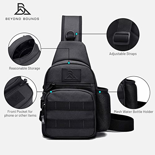 BEYOND BOUNDS Sling Bag Crossbody Chest Bag for Men and Women Hiking Backpack Multipurpose Daypack Waterproof Bag for Travel (Black)