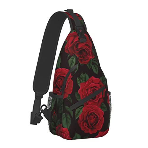 Fylybois Red Rose Flower Sling Bag for Men Women Crossbody Chest Backpack Lightweight Daypack Fashion Shoulder Bags for Travel Hiking Biking Climbing Runner