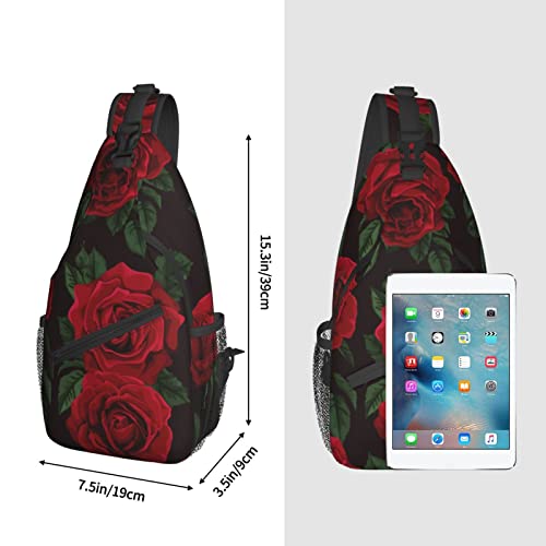 Fylybois Red Rose Flower Sling Bag for Men Women Crossbody Chest Backpack Lightweight Daypack Fashion Shoulder Bags for Travel Hiking Biking Climbing Runner