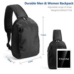 Sling Crossbody Bag Pack for Men and Women, Lightweight Shoulder Bag, Black One Strap Backpack, Small Side Bags for Hiking, Camping, and Commuting.