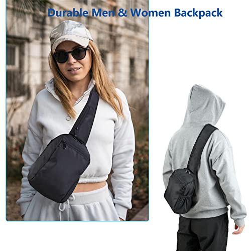 Sling Crossbody Bag Pack for Men and Women, Lightweight Shoulder Bag, Black One Strap Backpack, Small Side Bags for Hiking, Camping, and Commuting.