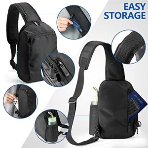 Sling Crossbody Bag Pack for Men and Women, Lightweight Shoulder Bag, Black One Strap Backpack, Small Side Bags for Hiking, Camping, and Commuting.