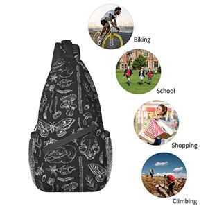 SWEET TANG Men and Women Sling Bag Chest Daypack Shoulder Backpack Crossbody for Hiking Camping Running Large Capacity Anti-Theft Rucksack Butterfly Skull Head Mushroom Leaf Specimen