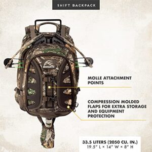 Insights Hunting by frogg toggs- The Shift, Heavy Duty Outdoor Hiking Fishing Hunting Backpack with TS3 Gear System for Crossbow & Rifle- Realtree Edge